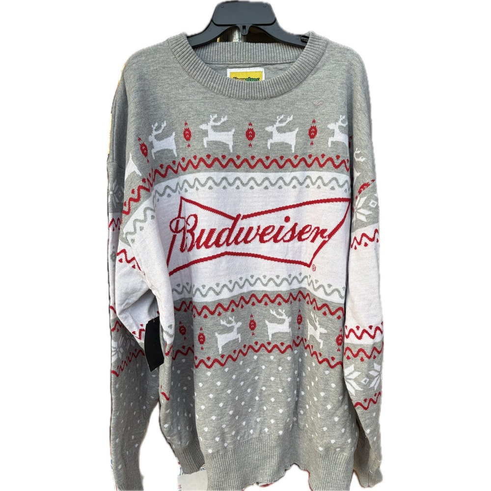 Tipsy Elves Budweiser Fair Isle Holiday Sweater Mens 4XL Grey Red TE-SW344XL4